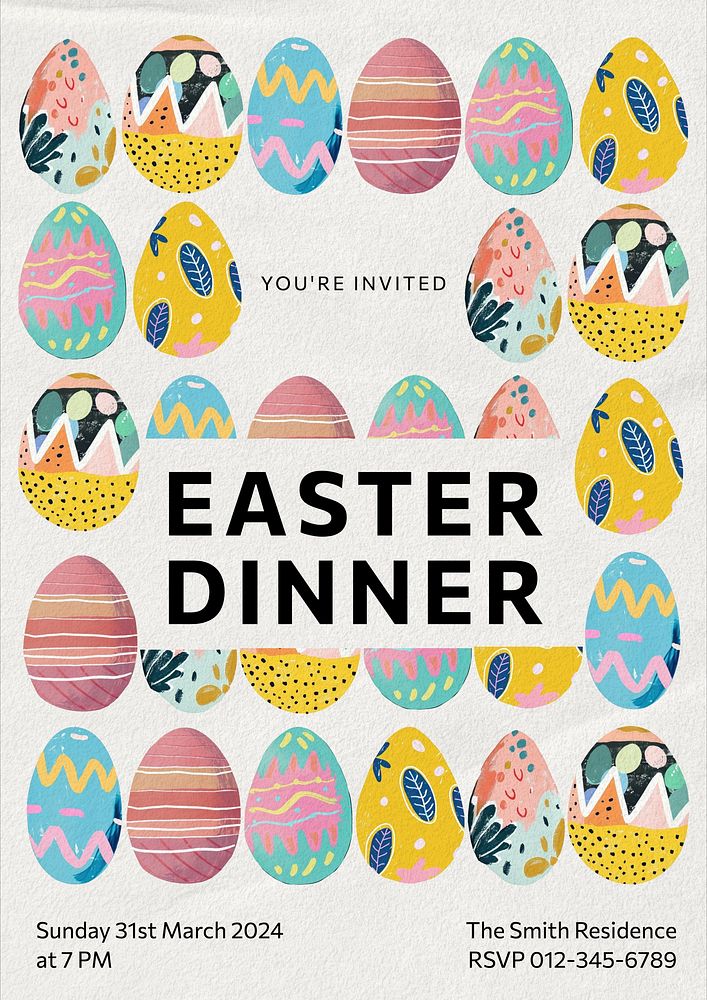 Easter dinner invitation card template