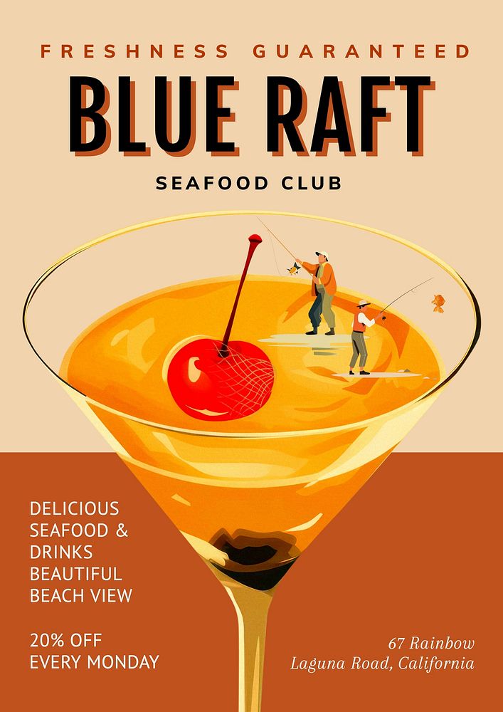 Seafood club poster template, editable text and design