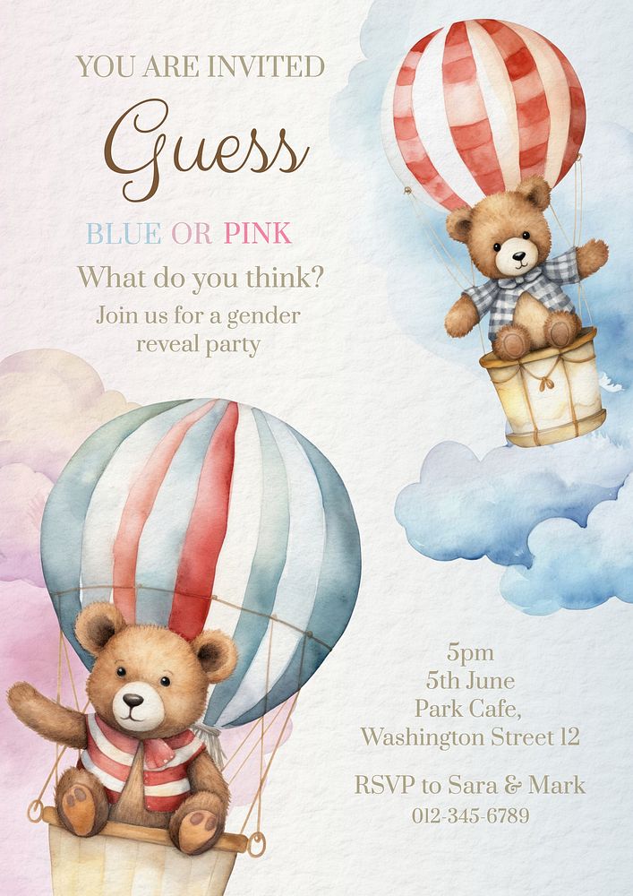 Gender reveal party invitation card template
