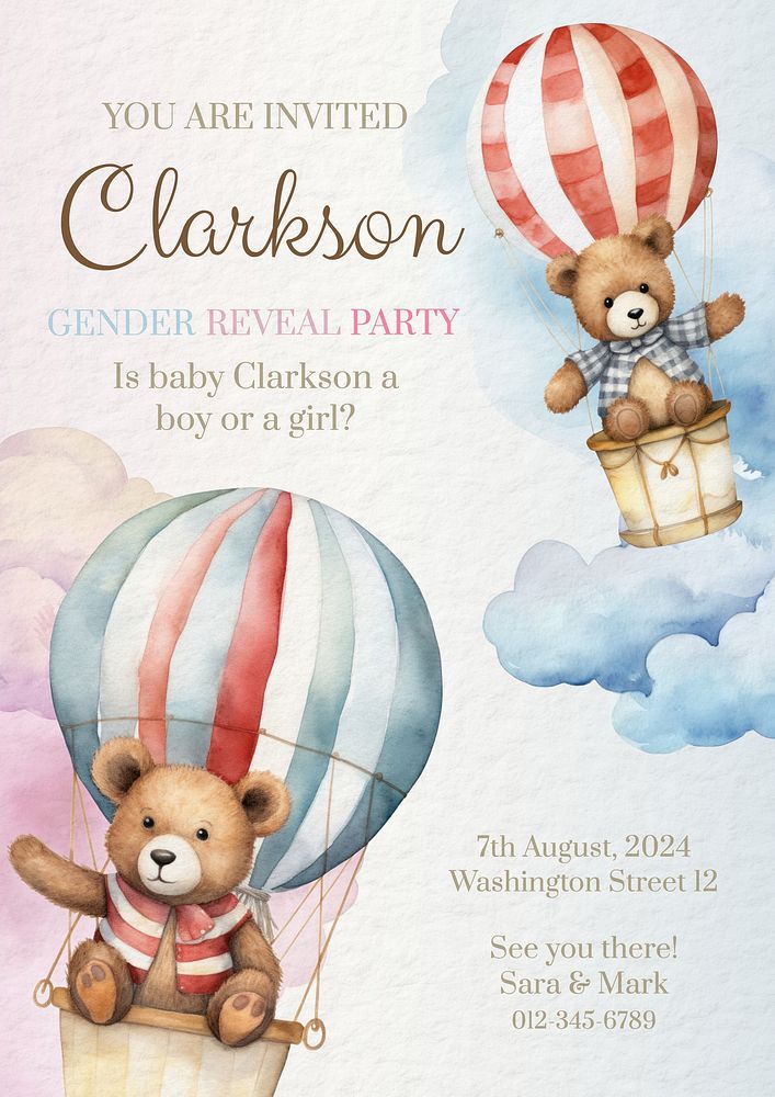 Gender reveal party invitation card template