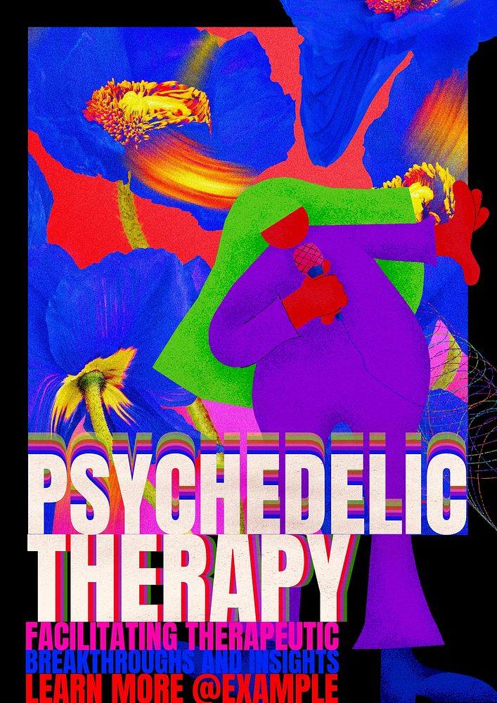 Psychedelic therapy poster template, editable text and design