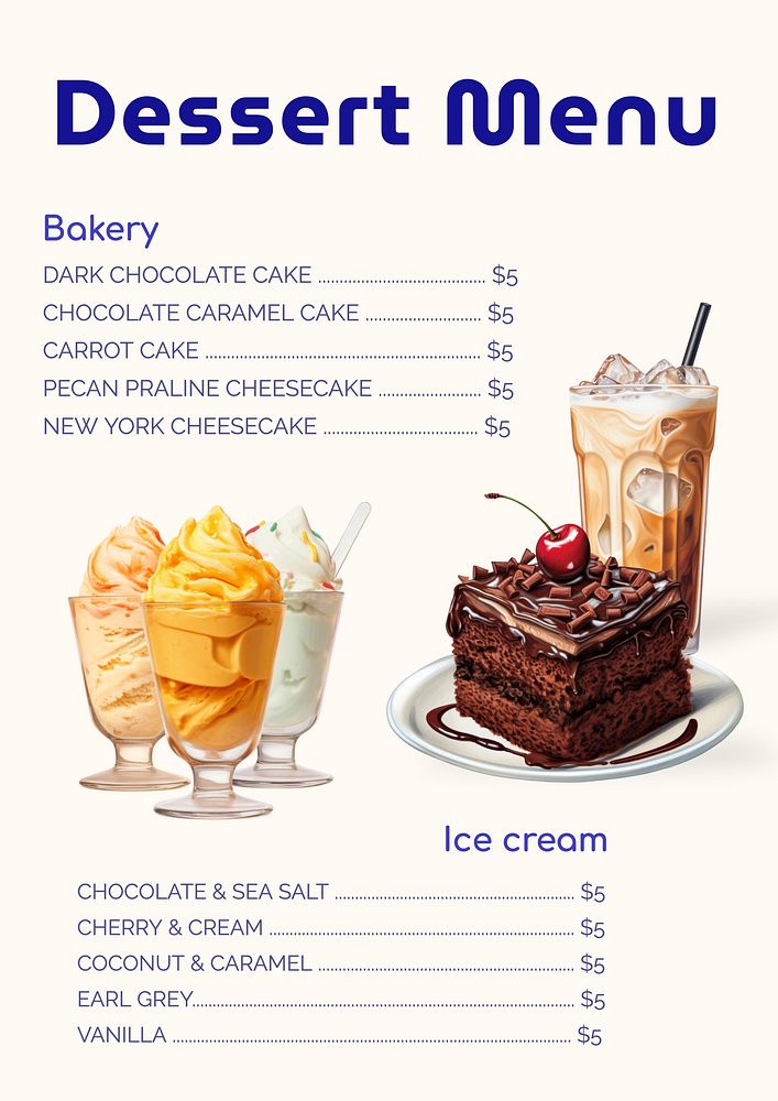 Dessert menu  template