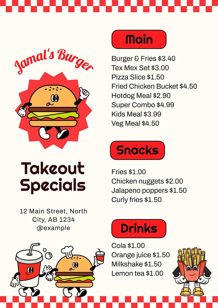 Take out specials menu template