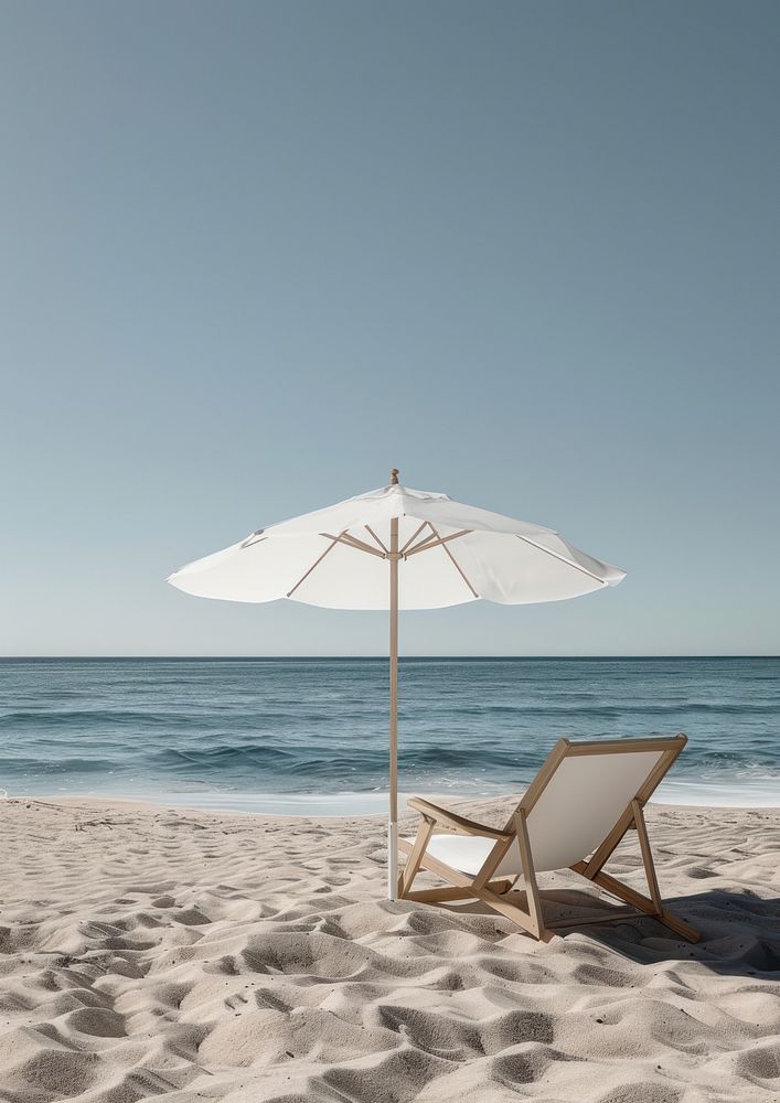 Beach umbrellra mockup outdoors chair ocean.