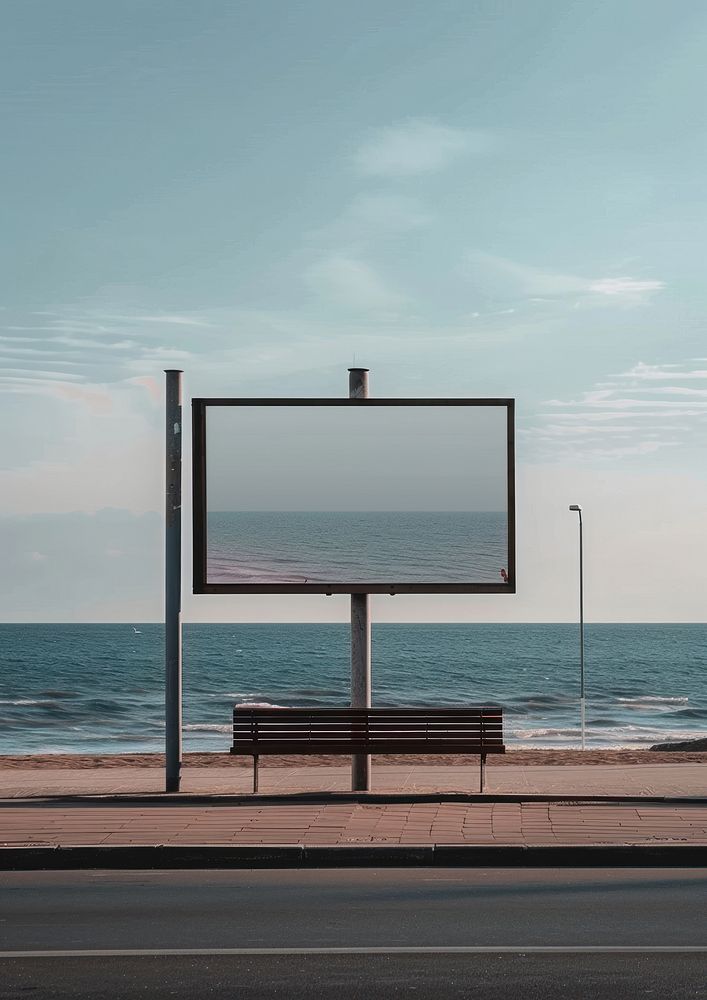 Billboard stand mockup outdoors blackboard furniture.