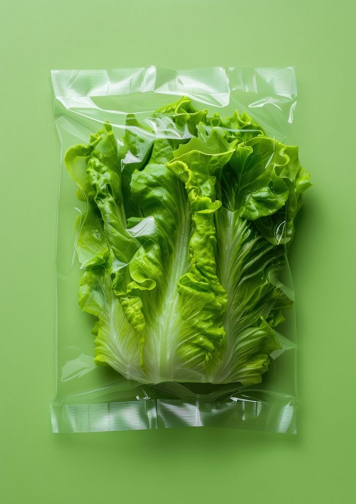 Plastic wrapping vegetable food lettuce.