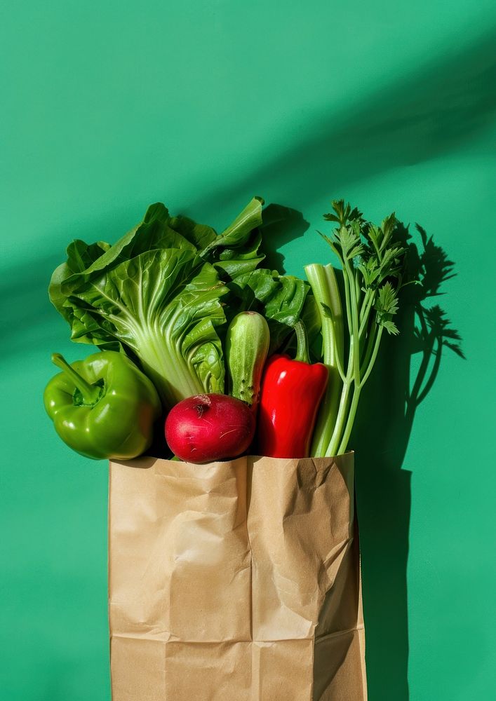 Paper bag mockup vegetable food produce.