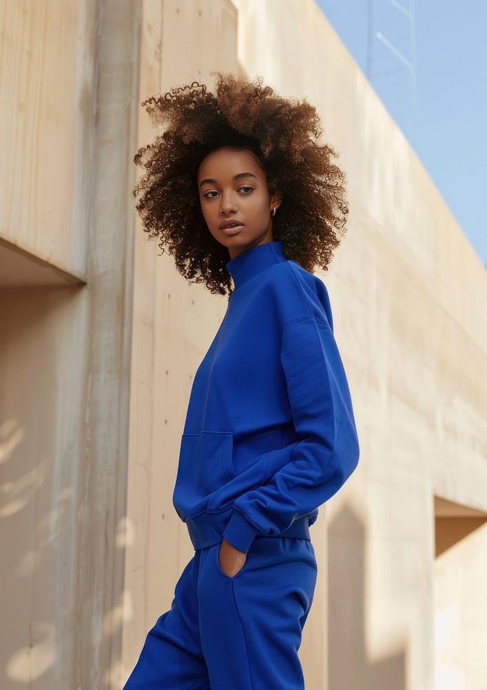 Blank deep blue fashion sportwear mockup apparel woman clothing.