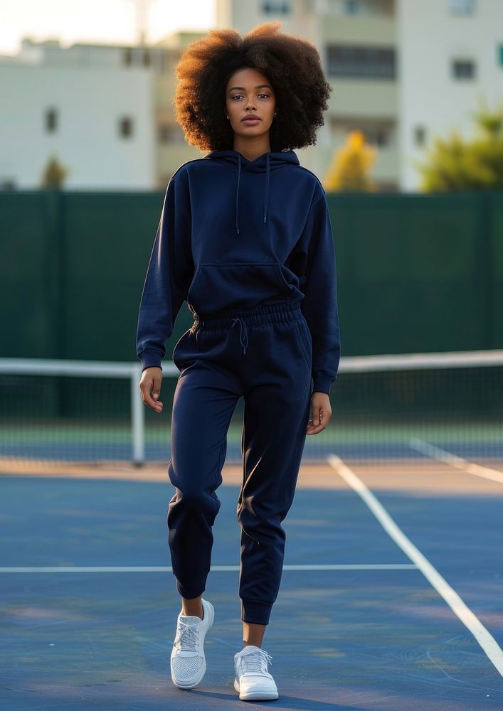 Blank deep blue fashion sportwear mockup apparel sweatshirt pedestrian.
