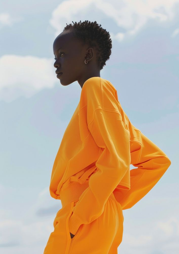 Blank orange fashion sportwear mockup apparel clothing shoulder.