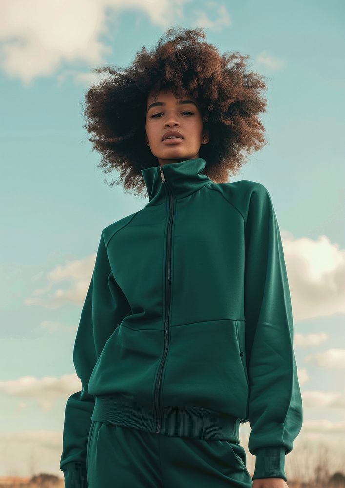 Blank deep green fashion sportwear mockup woman female person.
