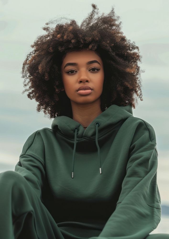 Blank deep green fashion sportwear mockup apparel woman photo.