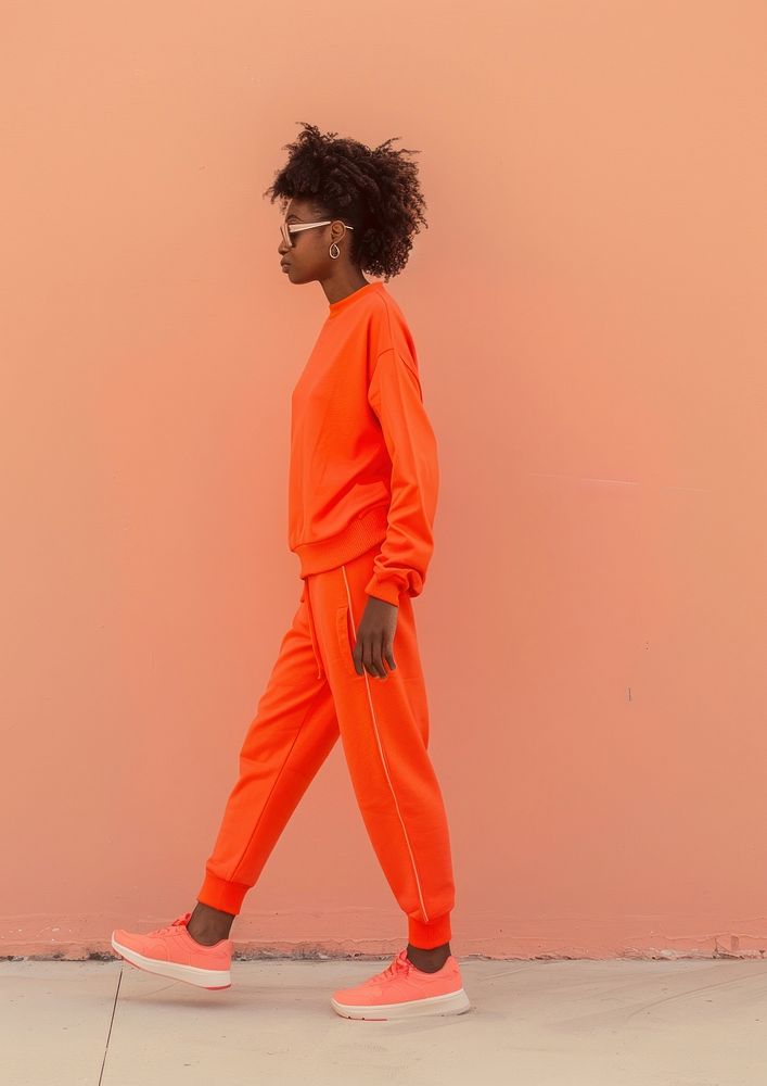 Blank orange fashion sportwear mockup apparel standing clothing.