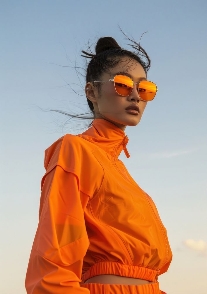 Blank orange fashion sportwear mockup apparel photo accessories.