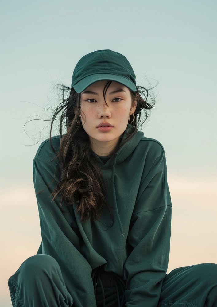 Blank deep green fashion sportwear mockup photo woman photography.