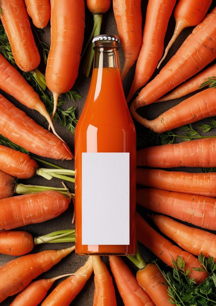 Blank white label mockup vegetable carrot bottle.