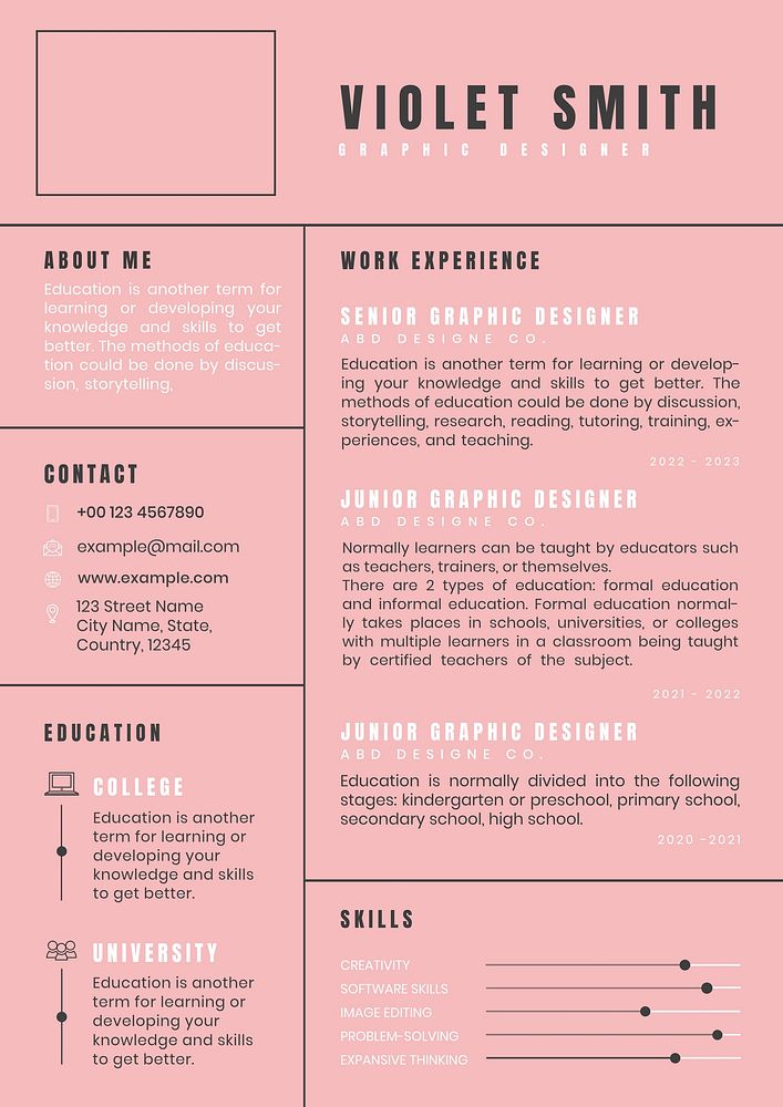 Feminine CV  template resume for entry level and professionals