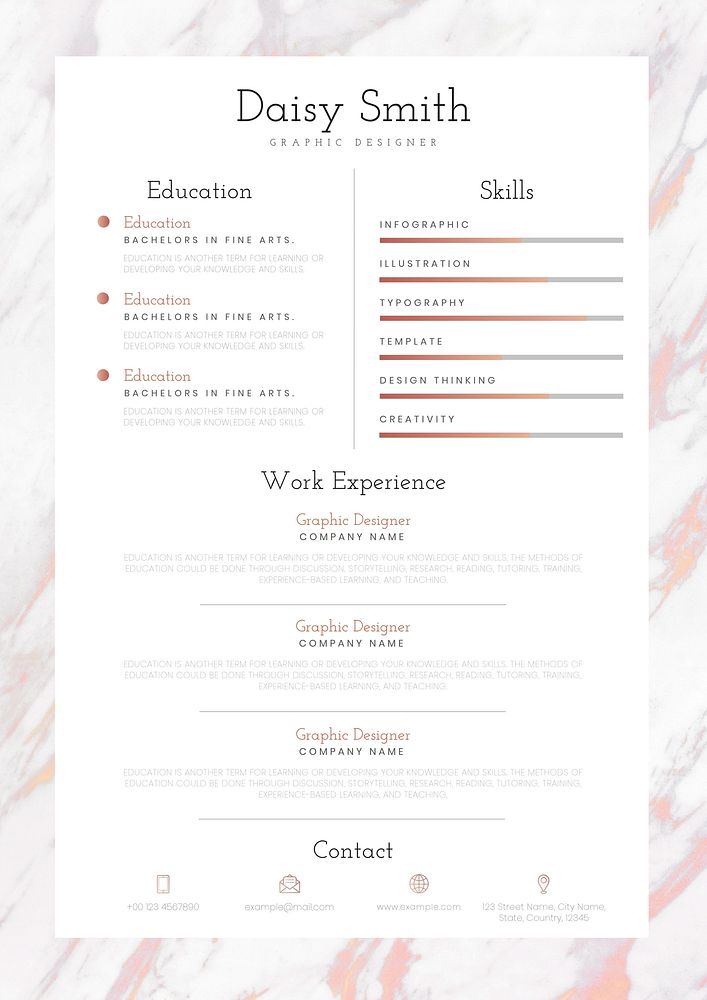 Professional resume  template, pink marble design