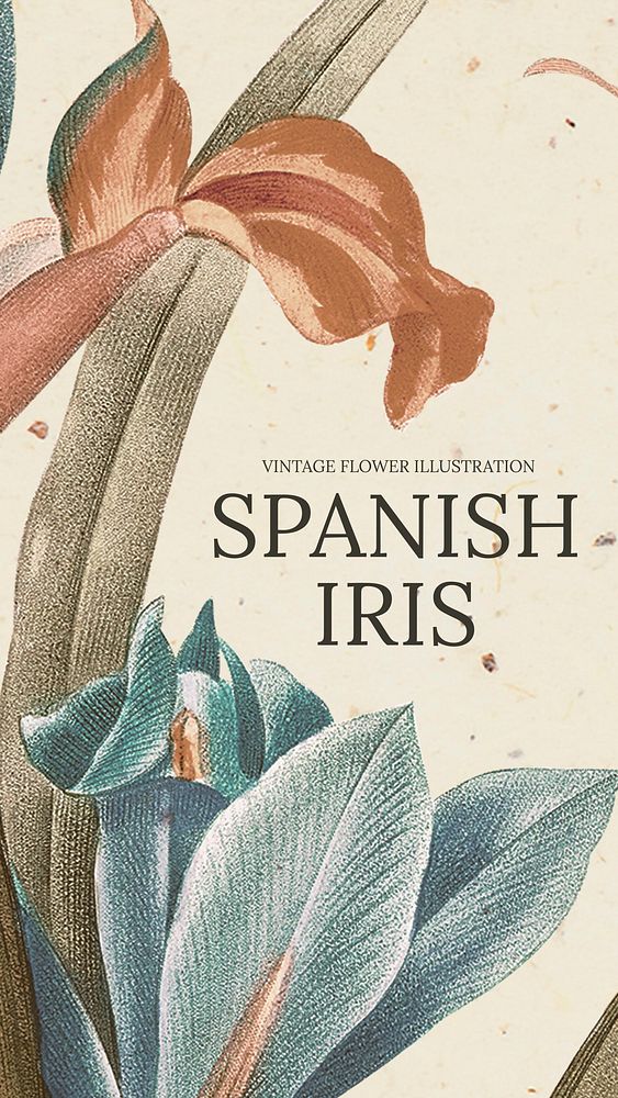Spanish iris mobile wallpaper template, vintage flower design
