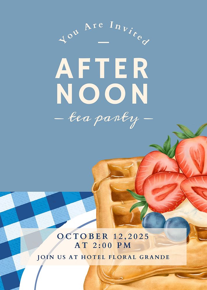 Tea party invitation card template dessert illustration  