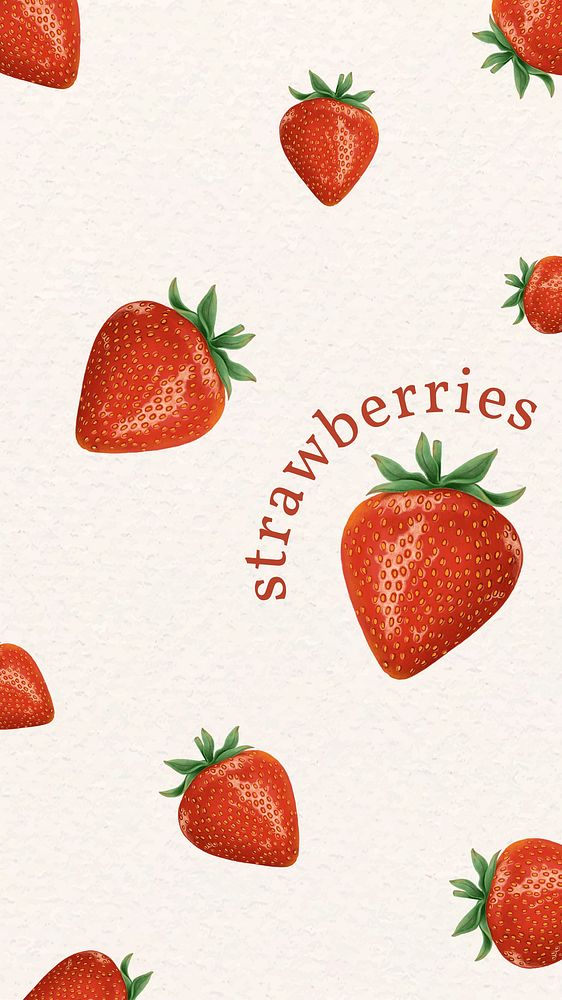 Strawberries pattern instagram story template, realistic illustration, editable text