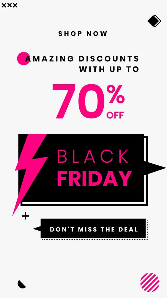 Black Friday instagram story template, pink funky design, editable text