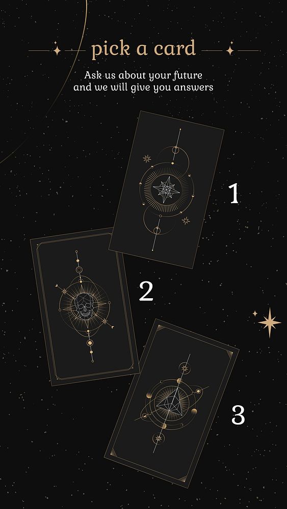 Taro card Instagram story template, black and gold celestial design 