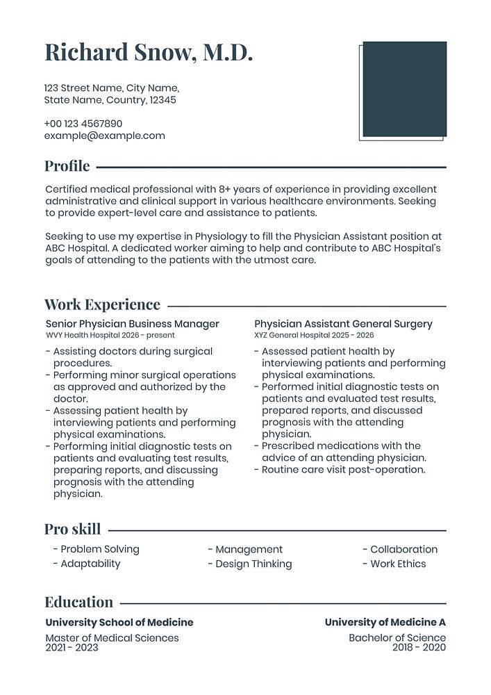 Professional resume template, attachable photo