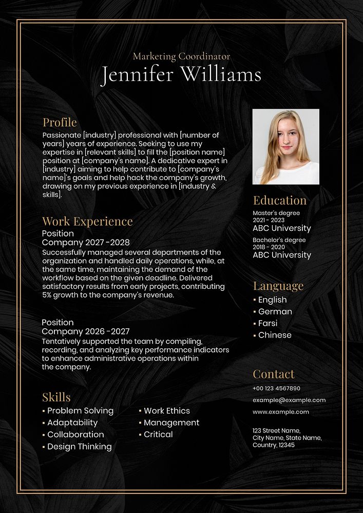 Luxury professional resume template, attachable photo