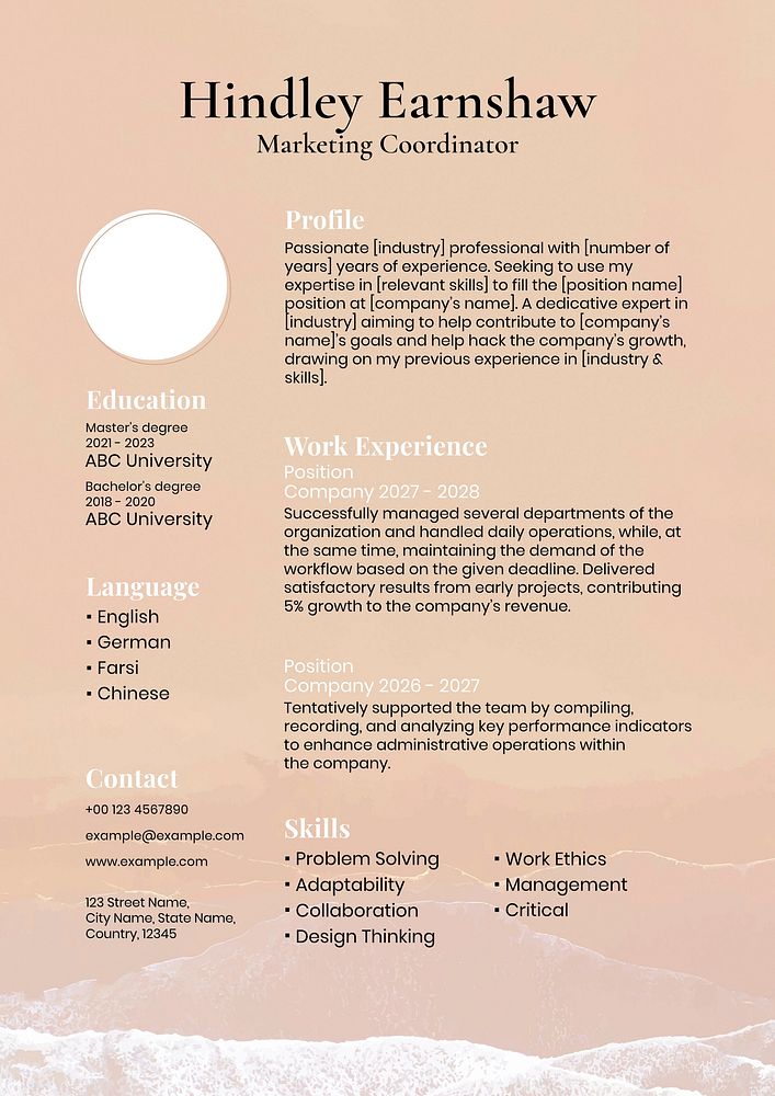 Beige aesthetic resume template attachable photo  