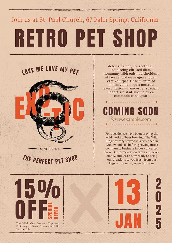 Retro pet shop poster template