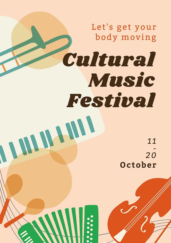 Music festival editable poster template, instrument design