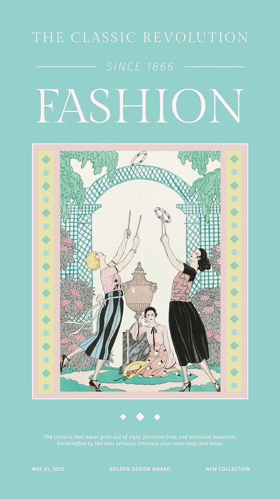 Classic fashion Instagram story template, famous illustration by George Barbier