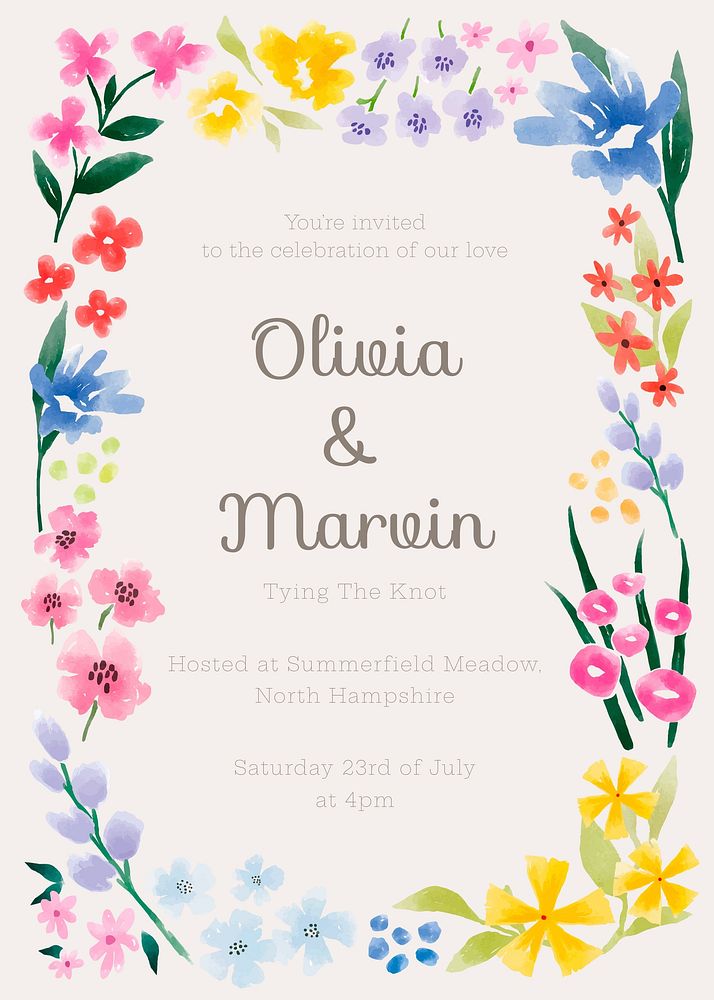 Wedding invitation card template, flower design