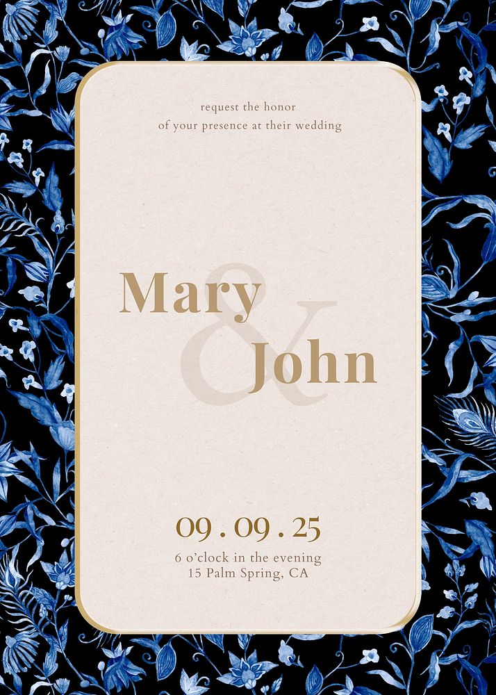 Save the date invitation template, flower illustration