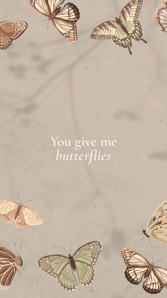 Love message mobile wallpaper template beige butterfly background