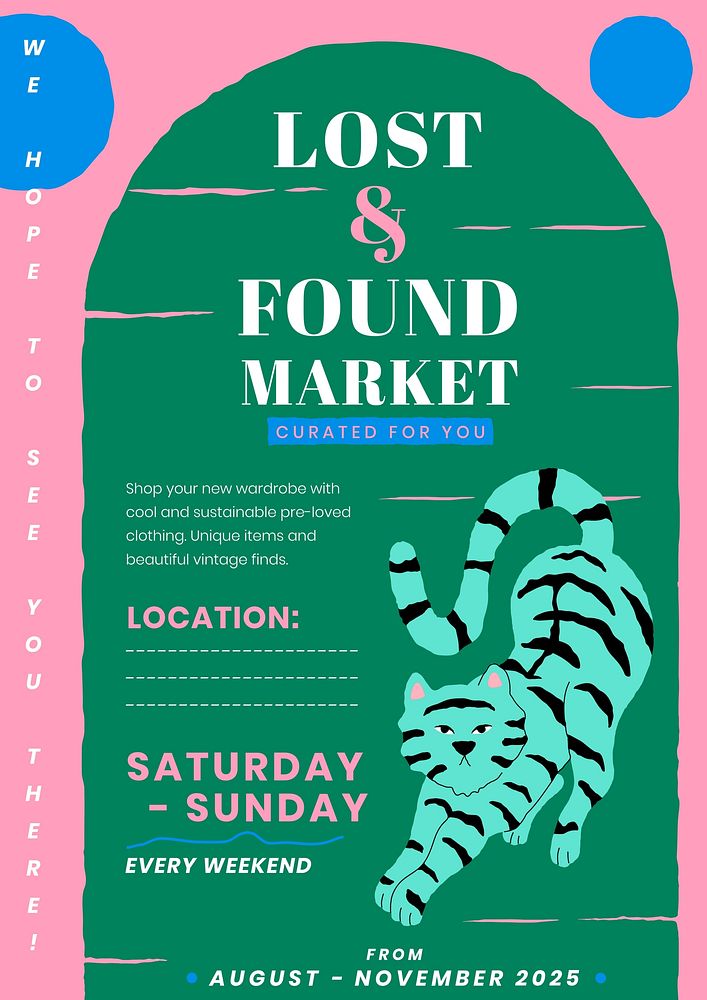 Lost & found market editable poster template, animal illustration