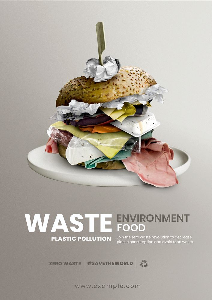 Food waste ,  sustainability campaign  poster template