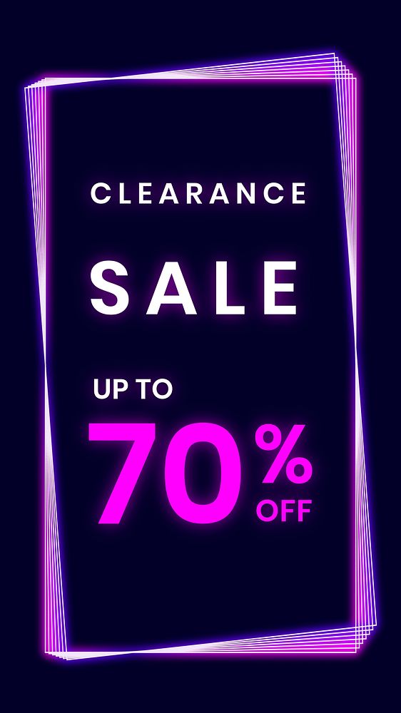 Clearance sale Instagram story template neon