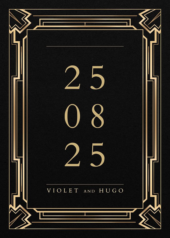Art deco wedding invitation card template  Gatsby design