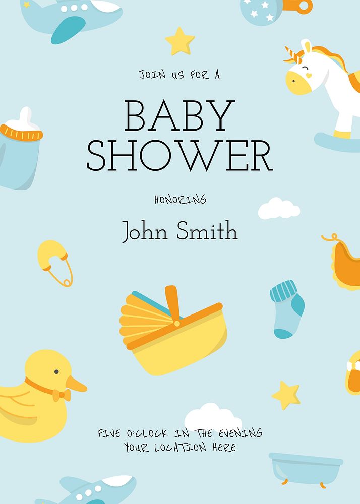 Cute baby shower invitation card template  