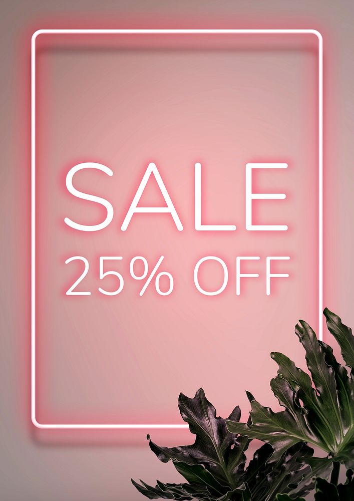Neon sale poster template, pink editable design