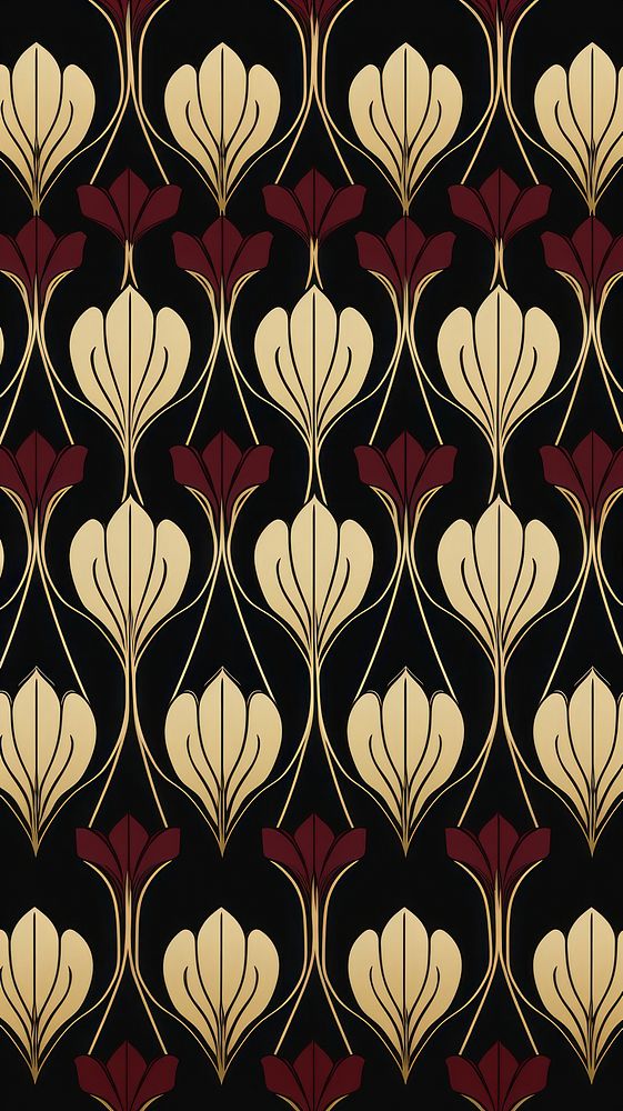 Art deco tulip wallpaper pattern graphics maroon.