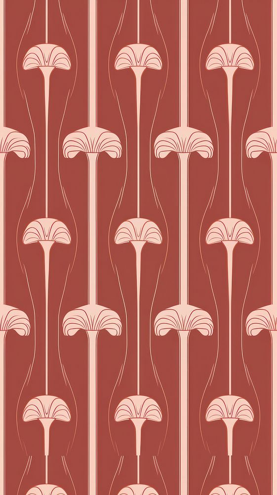 Art deco mushroom wallpaper pattern texture maroon.