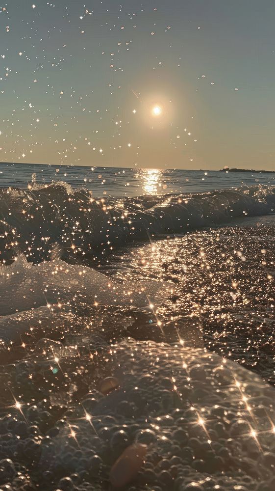 Sea with glittering stars beach water light.