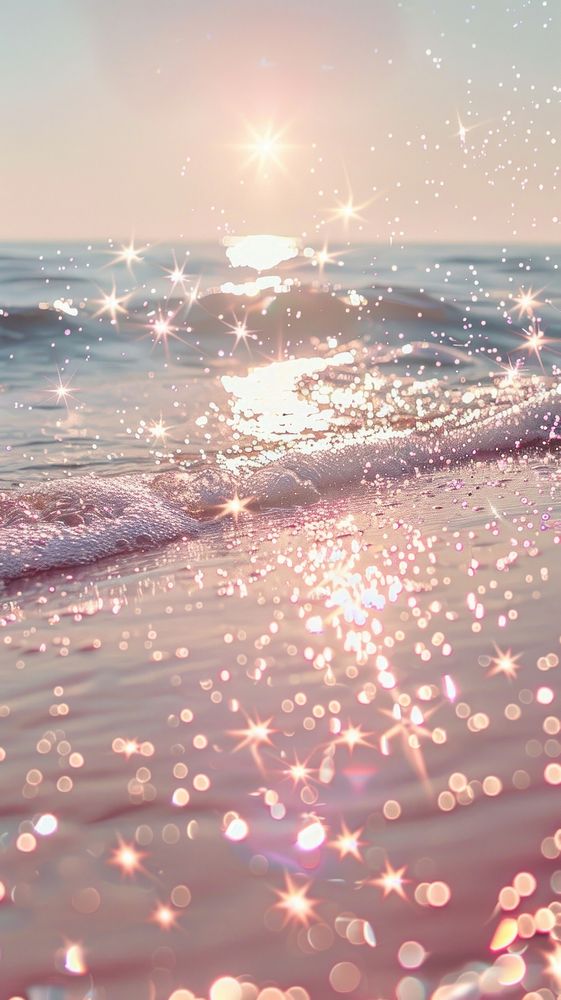 Vast sea with glittering stars sunlight beach water.