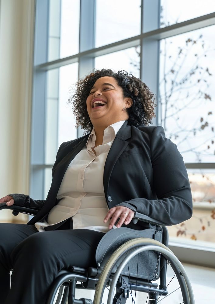 Wheelchair laughing woman female.