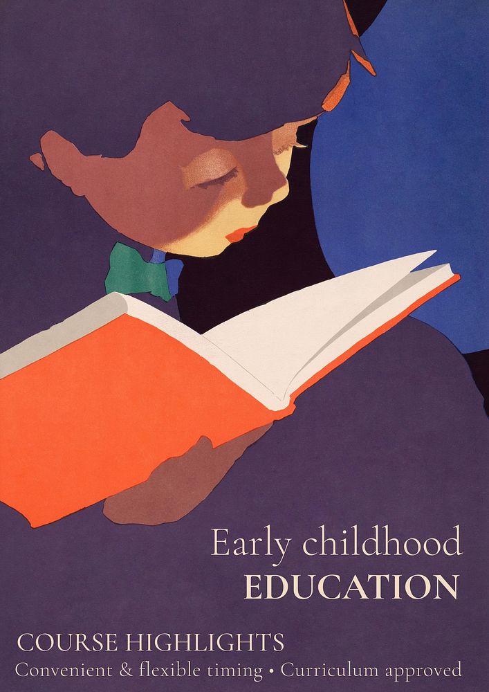 Childhood education poster template, retro design remixed from original vintage poster by rawpixel
