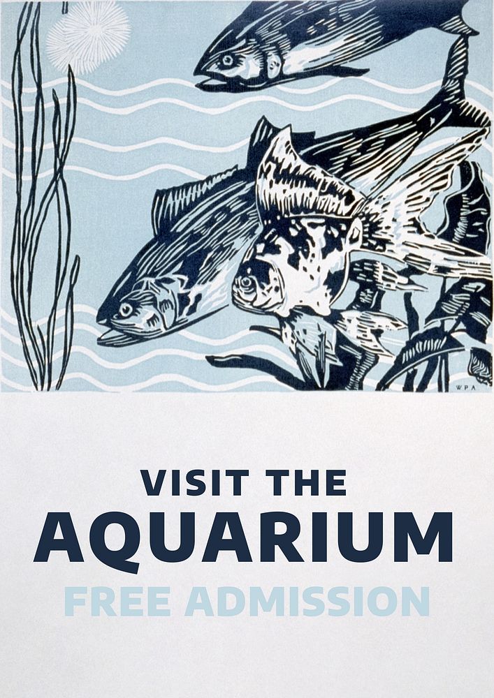 Marine life poster template, animal art design