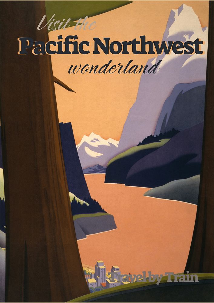 Pacific Northwest trip poster template  vintage design  remastered and made  by rawpixel